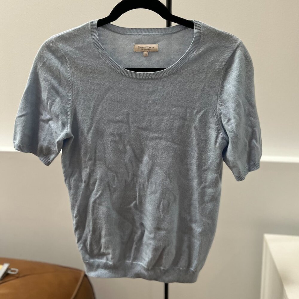 PART TWO – Baby Blue Short Sleeve Sweater – Cotton & Cashmere – Size XS